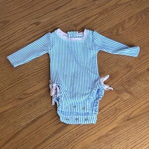 Rufflebutt Blue and White Striped Baby Swimsuit
